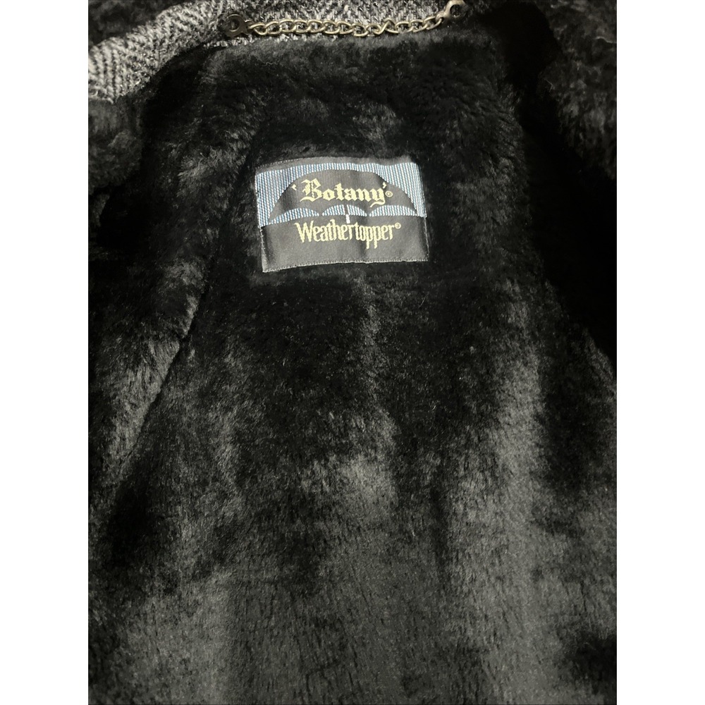 Vintage Botany Weather Topper Coat / Overcoat 40 Long Herringbone Faux Fur Lined - Picture 8 of 13